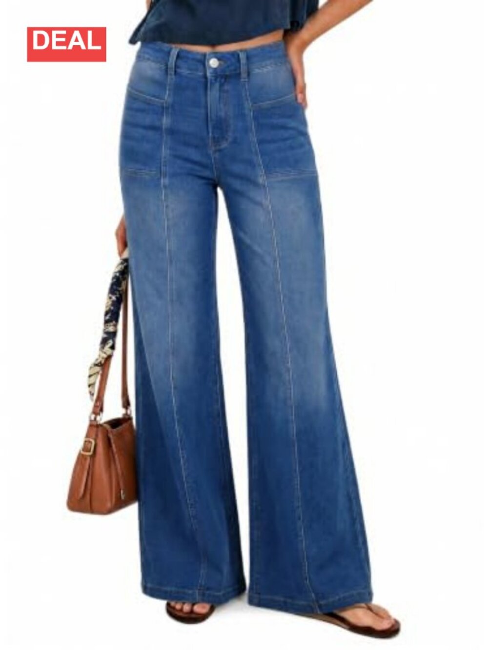 Wide Leg High Waisted Stretch Knit Denim Jeans Flowyair Flare Casual Pants
